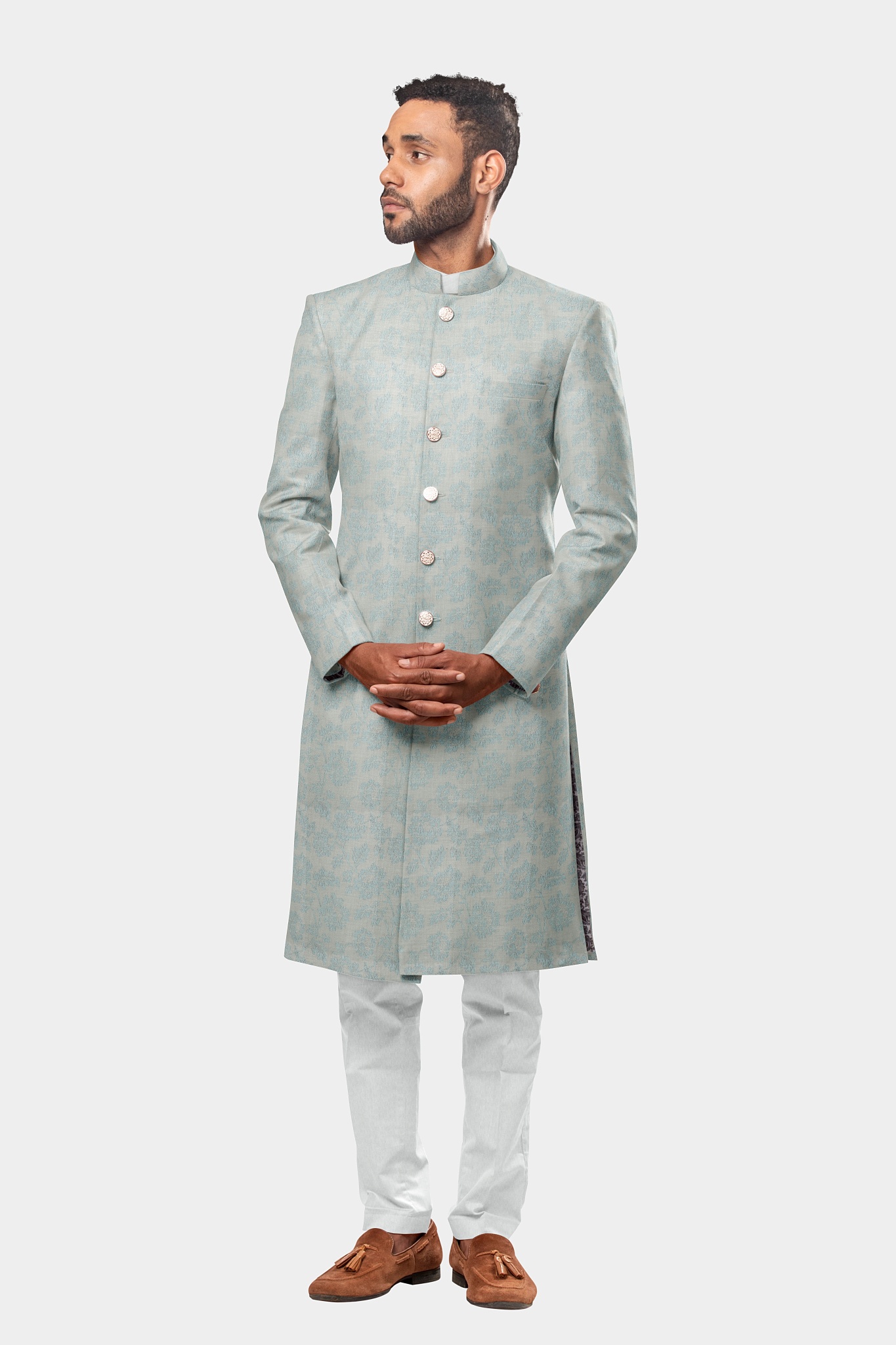Slate Blue and Silver Leafy Embellishment Sherwani 30JK